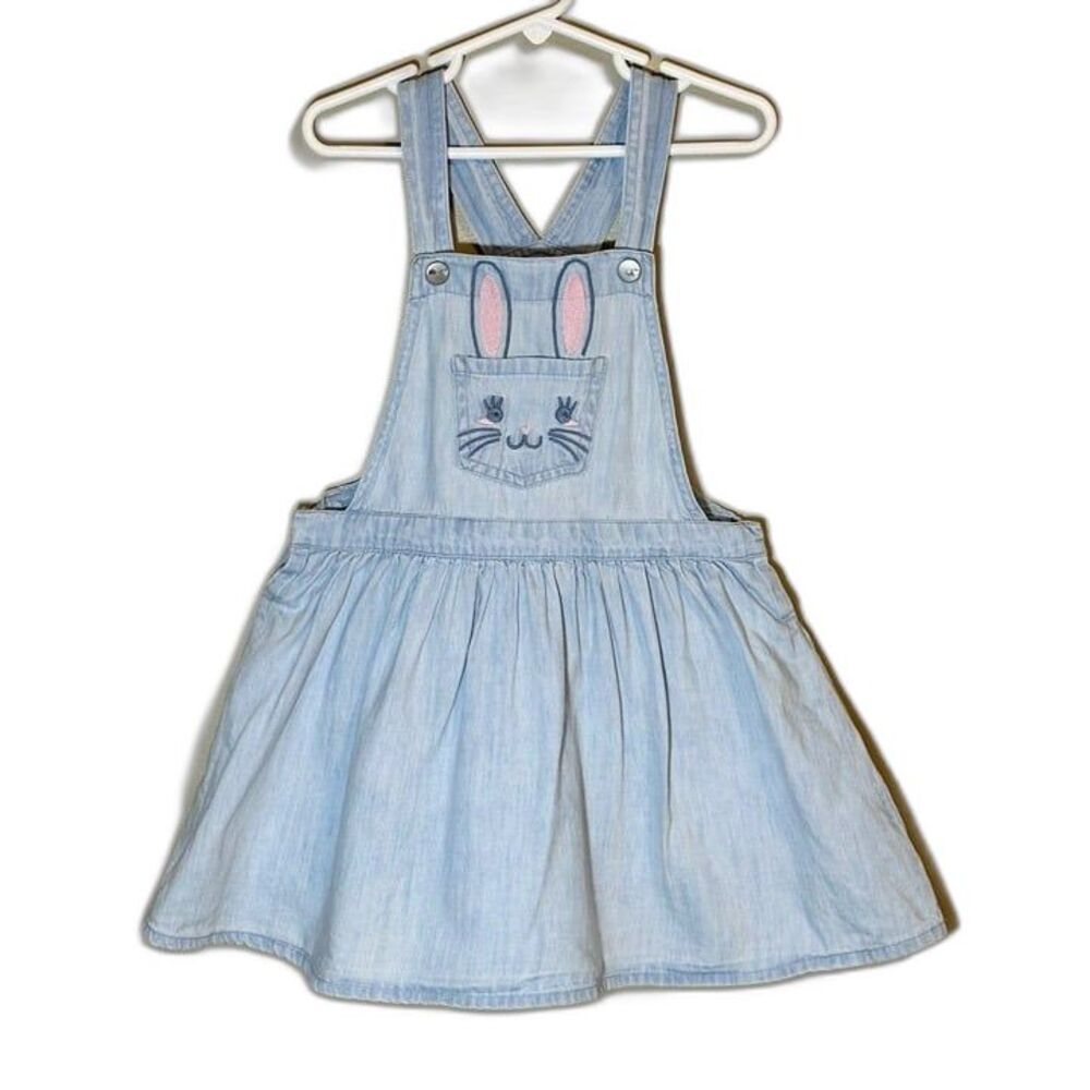 The Children’s Place 5T Bunny Overall Jumper Dress Rabbit Denim Cotton - Picture 1 of 5